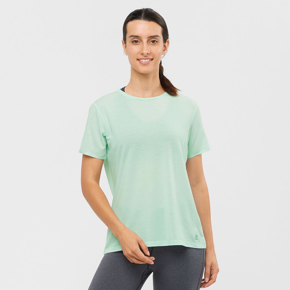 SALOMON ESSENTIAL TENCEL Philippines - Women's Tee Shirts - Blue | 705426-VDJ